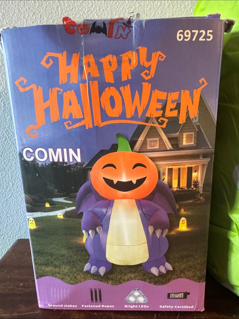 COMIN Halloween Infatable Dragon with Pumpkin Head Yard Decoration for Party